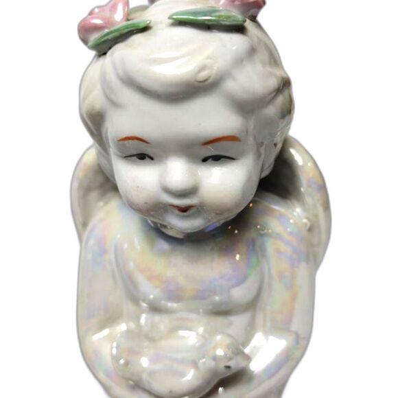 Set 3 Angels Cherubs Iridescent Glazed Ceramic Kneeling Praying 6 Inch - Picture 4 of 7